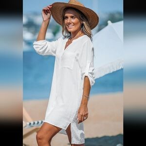 White Woven High-Low Cover-up